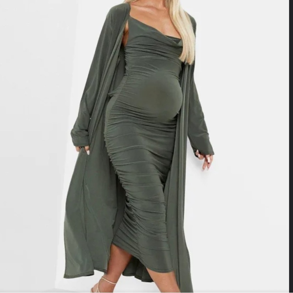 *BRAND NEW* boohoo strappy cowl neck maternity dress set with robe